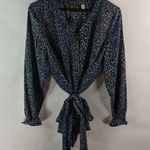 Bob Mackie  L Blue Leopard Blouse Top Photo 6