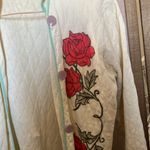 FINAL MARKDOWN Vintage Cream Quilted bed jacket with Red Rose Embroidery 32 Photo 2