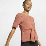 Nike Womens Studio Dri-Fit Short Sleeve Yoga Studio Wrap in Dusty Peach - M Photo 0