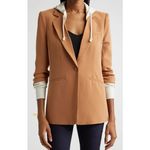 Cinq à Sept Cinq a Sept Khloe Hooded Blazer Womens 2 Tan Camel Jacket Knit Sleeve Hoodie Photo 1