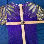 Laurence Kazar Silk Purple and Gold Embellished Sheath Dress Photo 10