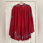 Free People Te Amo Berry Red Embroidered V-neck Mini Boho Festival Dress Sz S/P Photo 5