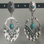 Silver Tone Turquoise Dyed Howlite Southwestern Earrings with Ornate Metalwork Photo 0