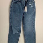 Good American 90s Duster high rise straight leg jeans ripped in blue950 2/26 Photo 9