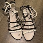 Anthropologie Manila grace ladiesBlack and White Gladiator Sandals with black Straps and Studs Photo 3