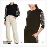 Monrow Camo Contrast Sleeve Pullover Crewneck Sweater Black Size M Photo 2