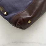 R.Riveter Carry All Canvas Blue Tote Brown Leather Boho Classic Sturdy Mini Bag Photo 5