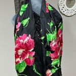 Ralph Lauren black bold pink rose print silk scarf long neck tie headband wrap Photo 0