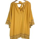 Free People  It’s Necessary Golden Yellow Tunic Top Dress Sz Large Crochet Lace Photo 3