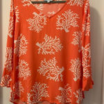 Escapada  Living Size L Tunic Bell Sleeves Swim Cover Up Coral Print Photo 0