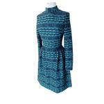 Handmade Vintage 70s Dress Blue Patterned Knit Midi Fit & Flare Long Sleeves Small S Bold Photo 2