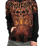 Affliction  Eclectic Storm Graphic Hoodie Skull & Flames Black Size S Photo 0