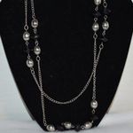 Source Unknown Vintage Double Layer Black/Silver Beads Silver Tone Link Chain Y2K Necklace Photo 0