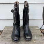 Bed Stu  Gogo Lug Moto Boots Black Brown Gold Distressed Leather Side Zip Size 7 Photo 1