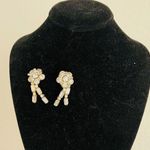 Rare Vintage gold plated with rhinestone flowers brooch pin set unsigned Photo 0