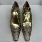 J Renee Women’s Size 9N Marion Gold/Cream Faux Snakeskin Kitten Heel Pumps Brown Photo 2
