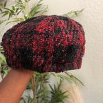 2000s Y2K Black Red plaid tweed baker boy newsboy cap hat beret London European Paris Style #whimsygoth #preppy #minimalist #streetwear #fashion Elastic cap band to fit multiple sizes Photo 3