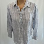Roots Canada Blue & White Striped Linen Popover Shirt Photo 0