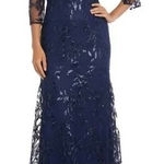 R & M Richards  Women's Boat Neck Illusion Lace Dress Blue Size 16 Photo 0