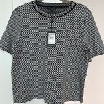 Adrianna Papell Black & White Knit Crew Neck Jacquard Cap Sleeve, Size S, NWT Photo 0