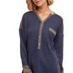 In Loom  Charcoal Gray Colorblock Oversized Waffle Knit Henley Top NWT Size Small Photo 0