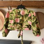 Agua Bendita Tropical Peony print tie wrap top  x Target linen blend medium Photo 3