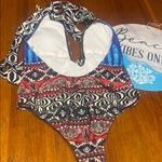 Venus Blue and Red Patterned Sexy One Piece Swimsuit Photo 2