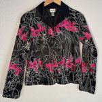 Chico's Chico’s Black Pink Satin Embroidered Jacket Blazer Silk Colorful Artsy 80s Party Photo 0