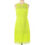 J.Crew  Collection Yellow Neon Lace  Pencil Crew Neck Knee Length Dress Size 4 Photo 2