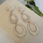 Statement Long Gold Oval Drop Earrings with Rhinestones Photo 0