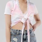 Hollister  Tee Shirt Baby Tee Crop Top Pastel Tie Dye Wrap Front Pink Blue‎ Large Photo 0