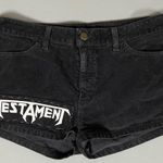 Black Faded Corduroy ‘Testament’ ‘Jurassic Park’ ‘Smiley Face’ Punk Patches Spiked Studded Shorts Bottoms Size 30 ⛓🔪 Photo 0