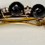 Hand Crafted Black Faceted Bead & Silver Tone Flower Beaded Gold Tone Hair Clip Photo 3
