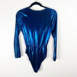 ZARA  Blue Metallic Laminated Long Sleeves Front Cutouts  Bodysuit Size Medium Photo 1