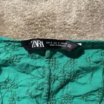 ZARA  Shirt Womens Small Crop Top Kelly Green Embroidered Tie Front Vneck Sleeves Photo 1