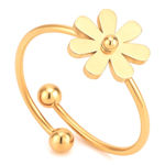 Gold Titanium Flower Cuff Ring – Adjustable Open Band Photo 0
