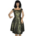 American Vintage Vintage 1950s Olive Gold Brocade Cocktail Dress with Boned Bodice  XS Photo 1