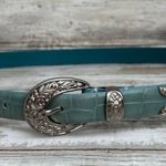 IZOD Leather Belt Sz XL Blue Studded Embossed Western Boho Cowgirl 36” Photo 3