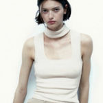 ZARA Ecru Sleeveless Cut Out Squared Neck Choker Tank Top Sz L Cotton Blend Photo 0