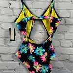 California Waves  Juniors Daisy Knotted Cutout High Leg Black One Piece Swim L Photo 2
