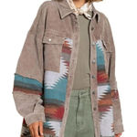 POL  Corduroy Aztec Oversized Button Down Shirt Jacket Shacket Size Large Photo 0