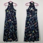 Banana Republic  Dress Halter Floral Satin Midi Navy Blue High Neck Ruffle 0P Photo 9