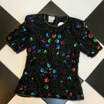 Stenay Vintage 80s  Sequin & Beaded Silk Top Shoulder Pads Jewel Tone Colorful M Photo 0