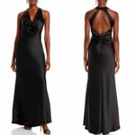 AQUA  Long Satin Flower Trim Maxi Dress Black Size 12 Formal Photo 6