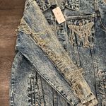 Paint the Town Large Rhinestone Jewel Fringe Acid Washed Denim Jacket Blue Photo 6