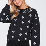 Forever 21 NWT  Black Faux Pearl Floral Pullover Size Large Photo 3