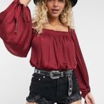 Free People  Another Round Bodysuit Maroon Satin Long Sleeve Sm Photo 0