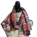Lands' End  Women's Coral Pink Plaid Scarf Soft Fringe Photo 0
