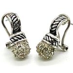 Vintage 90s Pave CZ Silver Tone Renaissance Revival Design Pierced Earrings Photo 0
