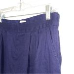 Leith Navy Blue Linen Blend High Rise Relaxed Fit Cropped Pants Photo 3
